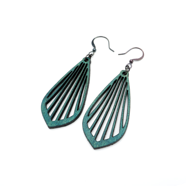 Gem Point 02 [M] // Leather Earrings - Turquoise - LIGHT RAZOR DESIGN STUDIO