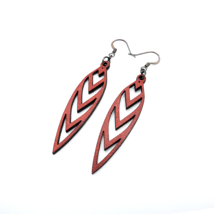 Totem 05 [S] // Leather Earrings - Red - LIGHT RAZOR DESIGN STUDIO
