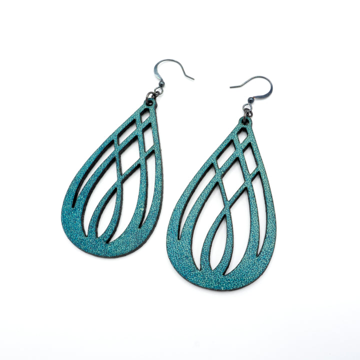 Drop 07 [L] // Leather Earrings - Turquoise - LIGHT RAZOR DESIGN STUDIO