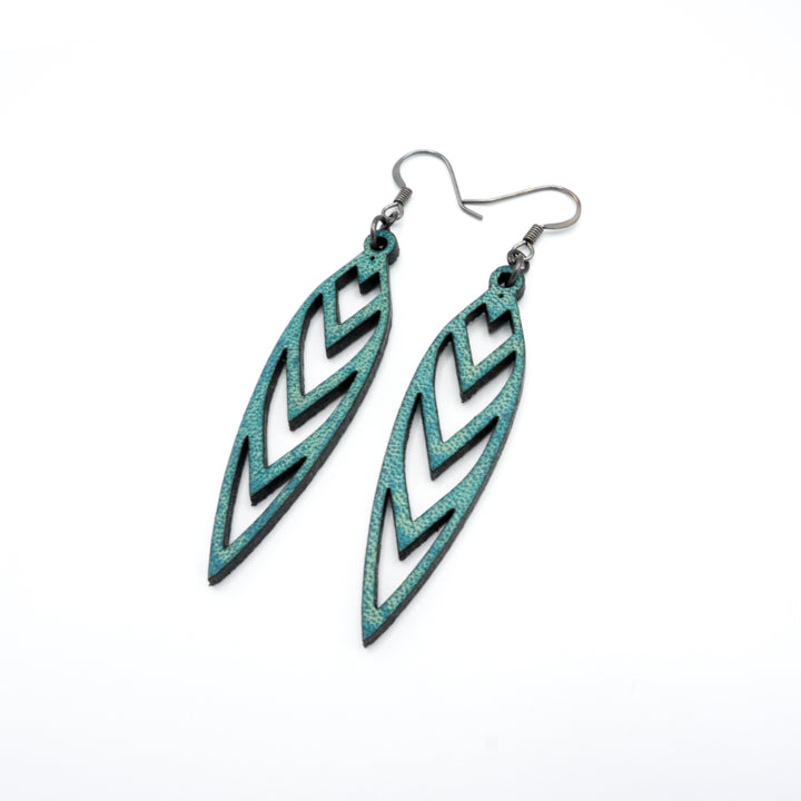 Totem 05 [S] // Leather Earrings - Turquoise - LIGHT RAZOR DESIGN STUDIO
