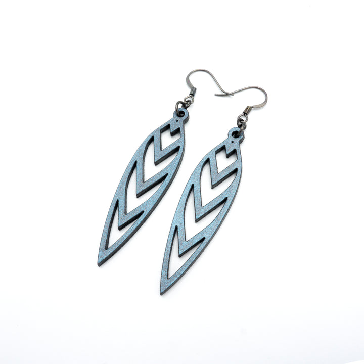 Totem 05 [S] // Leather Earrings - Blue Pearl - LIGHT RAZOR DESIGN STUDIO