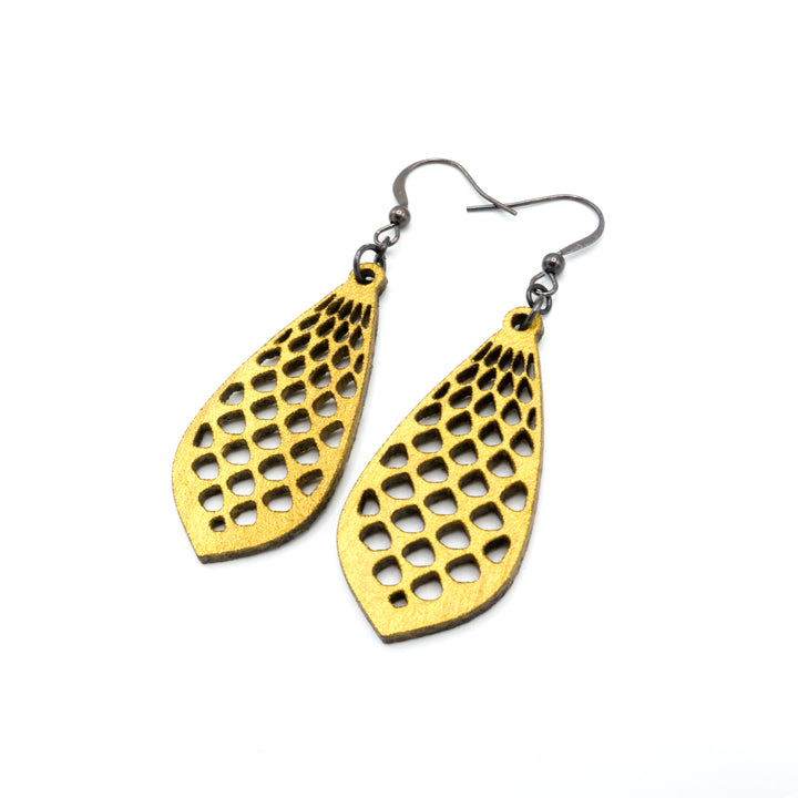 Gem Point 01 [S] // Leather Earrings - Gold - LIGHT RAZOR DESIGN STUDIO