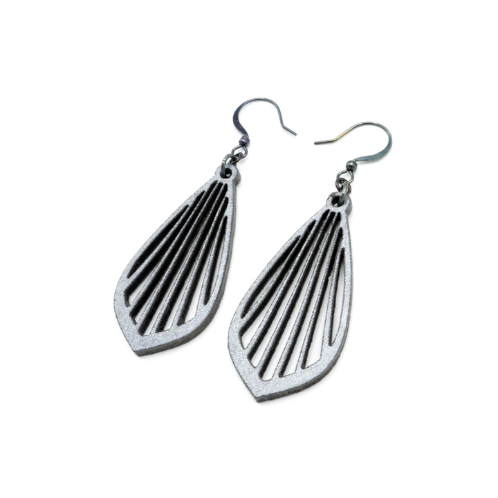 Gem Point 02 [S] // Leather Earrings - Silver - LIGHT RAZOR DESIGN STUDIO