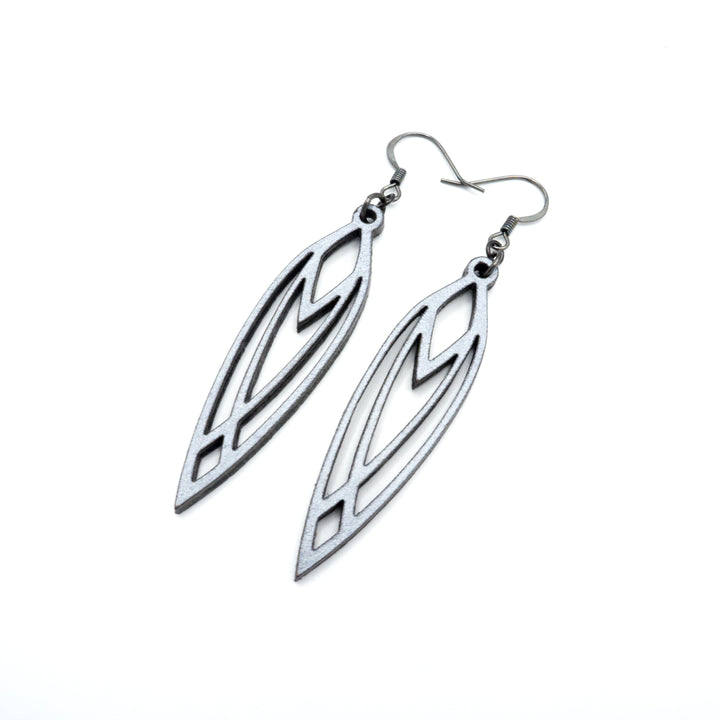 Totem 04 [S] // Leather Earrings - Silver - LIGHT RAZOR DESIGN STUDIO