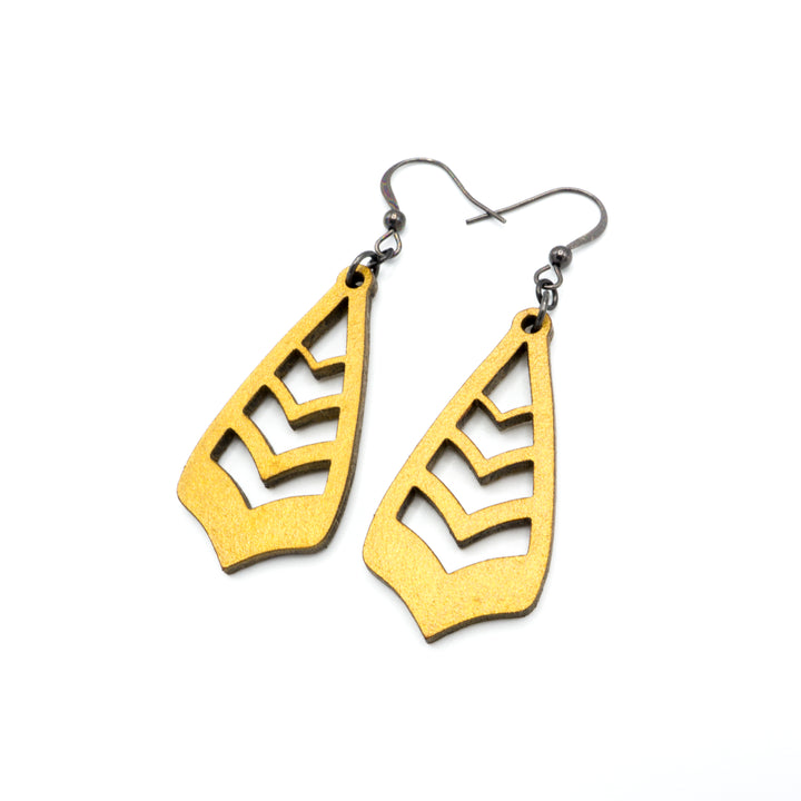 Totem 09 [S] // Leather Earrings - Gold - LIGHT RAZOR DESIGN STUDIO