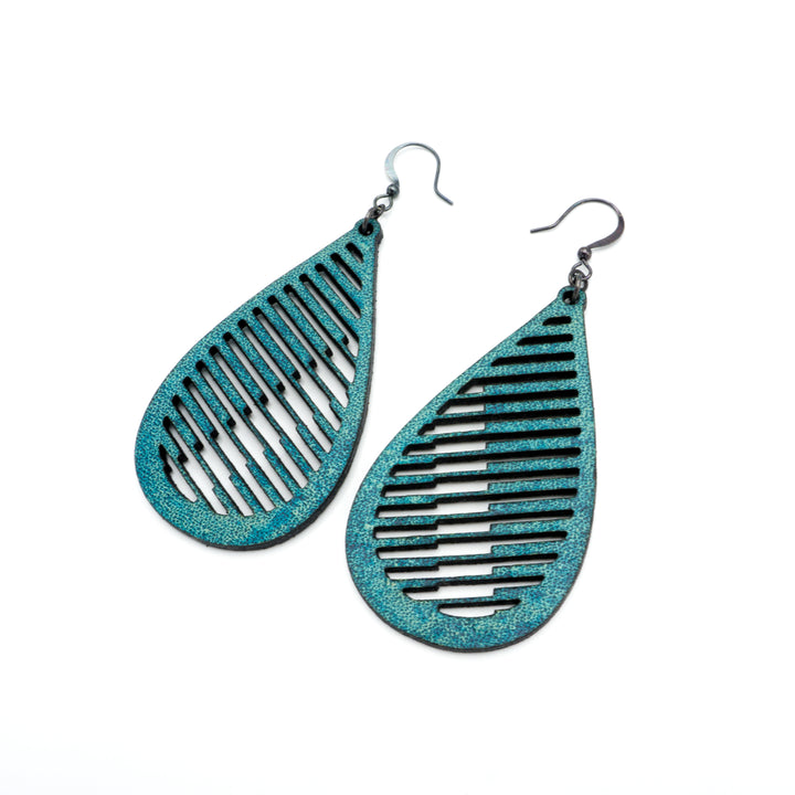 Drop 06 [L] // Leather Earrings - Turquoise - LIGHT RAZOR DESIGN STUDIO