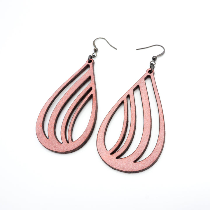 Drop 02 [L] // Leather Earrings - Red Pearl - LIGHT RAZOR DESIGN STUDIO