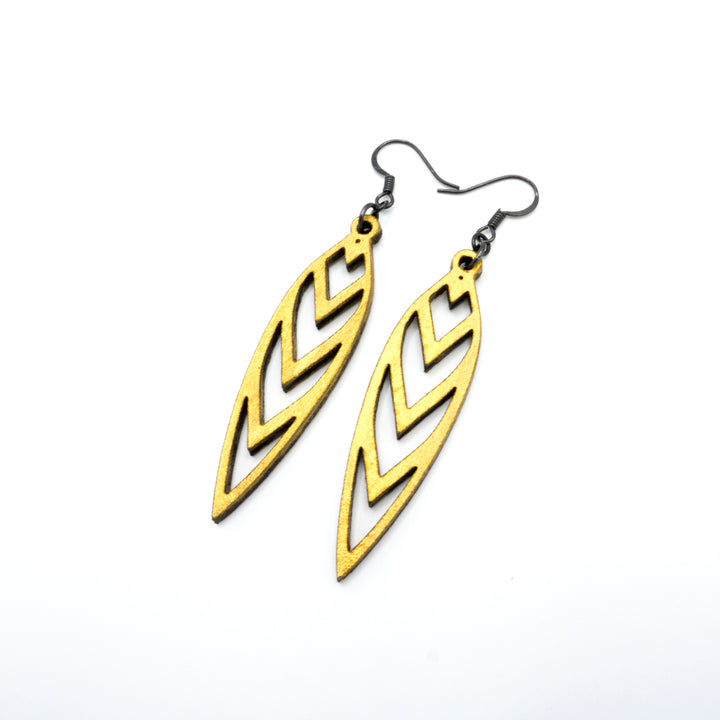 Totem 05 [S] // Leather Earrings - Gold - LIGHT RAZOR DESIGN STUDIO