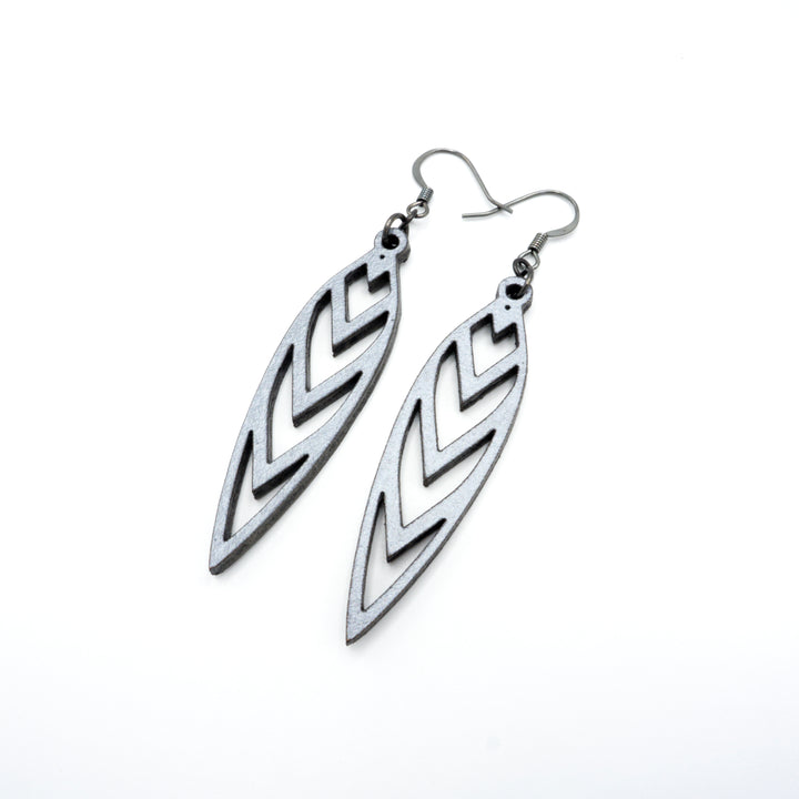 Totem 05 [S] // Leather Earrings - Silver - LIGHT RAZOR DESIGN STUDIO