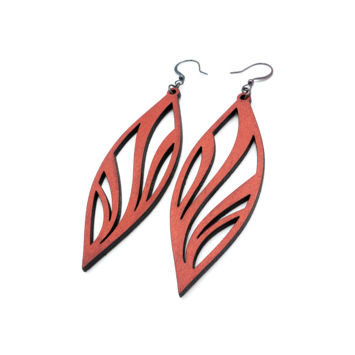 Petal 02 [L] // Leather Earrings - Red - LIGHT RAZOR DESIGN STUDIO