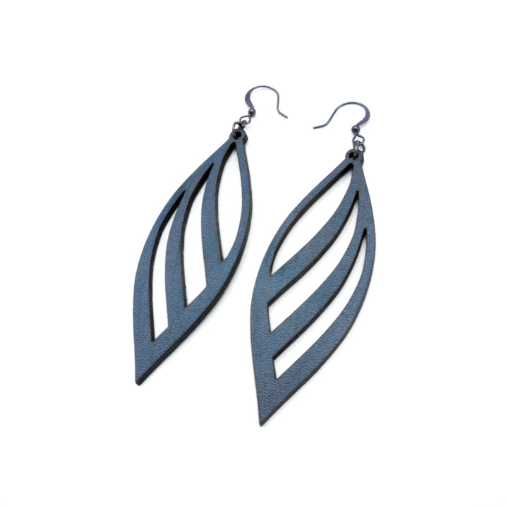 Petal 01 [L] // Leather Earrings - Navy Blue - LIGHT RAZOR DESIGN STUDIO