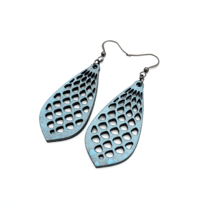 Gem Point 01 [M] // Leather Earrings - Blue Pearl - LIGHT RAZOR DESIGN STUDIO