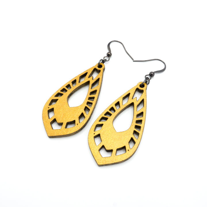 Gem Point 05 [M] // Leather Earrings - Gold - LIGHT RAZOR DESIGN STUDIO