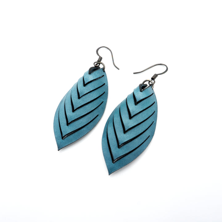 Terrabyte 14 [S] // Leather Earrings - Light Blue - LIGHT RAZOR DESIGN STUDIO