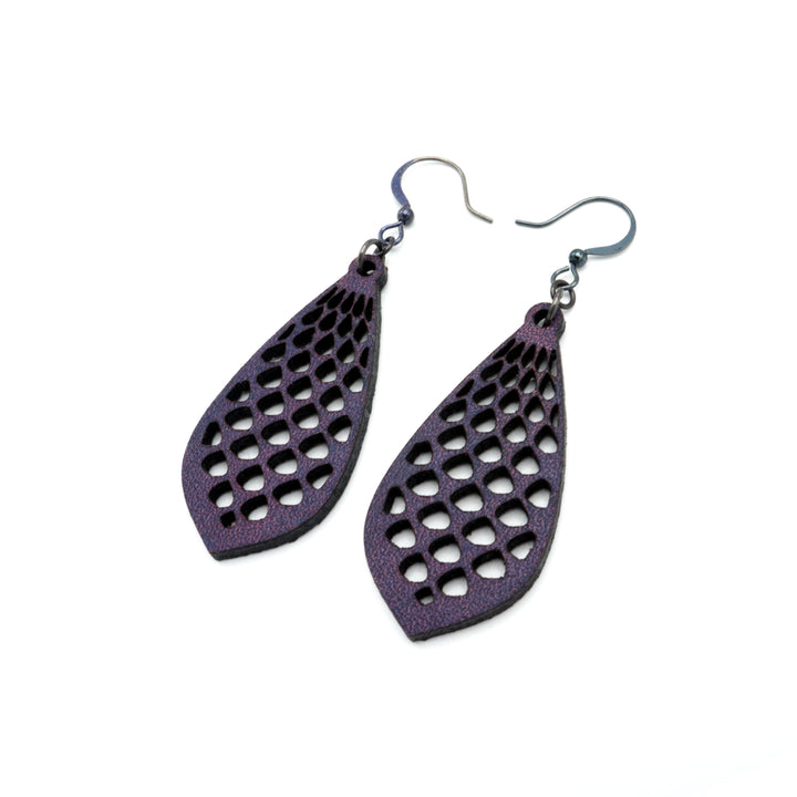 Gem Point 01 [S] // Leather Earrings - Purple - LIGHT RAZOR DESIGN STUDIO