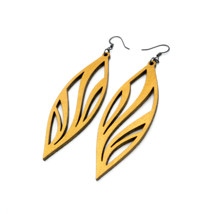 Petal 02 [L] // Leather Earrings - Gold - LIGHT RAZOR DESIGN STUDIO