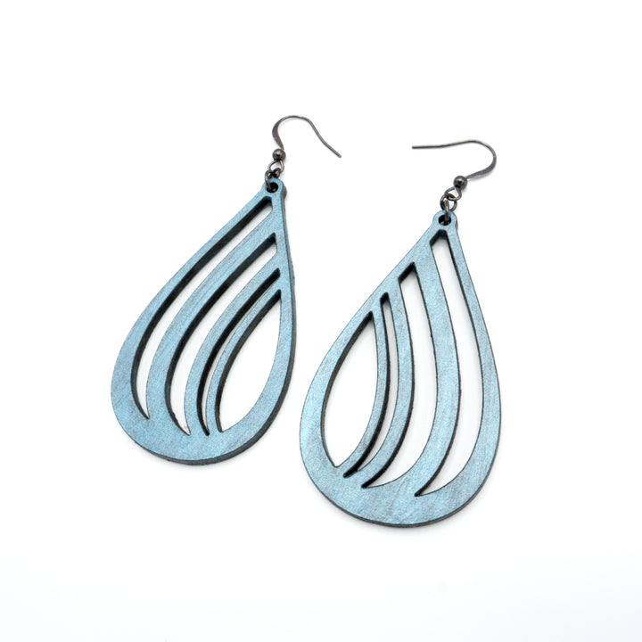 Drop 02 [L] // Leather Earrings - Blue Pearl - LIGHT RAZOR DESIGN STUDIO