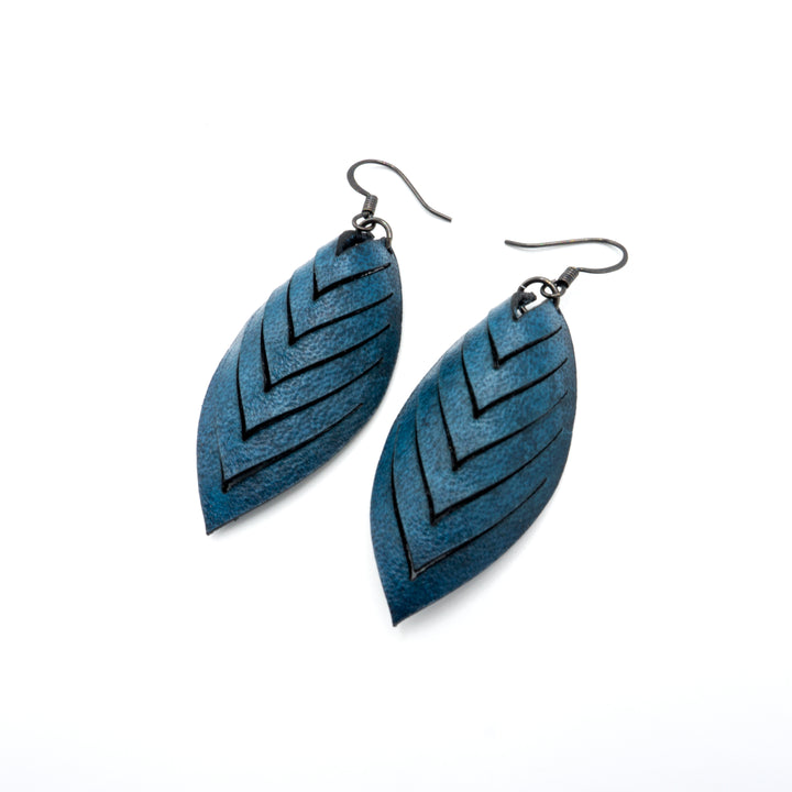 Terrabyte 14 [S] // Leather Earrings - Blue - LIGHT RAZOR DESIGN STUDIO