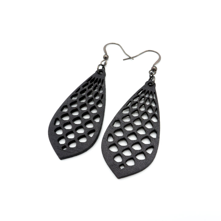 Gem Point 01 [M] // Leather Earrings  - Black - LIGHT RAZOR DESIGN STUDIO