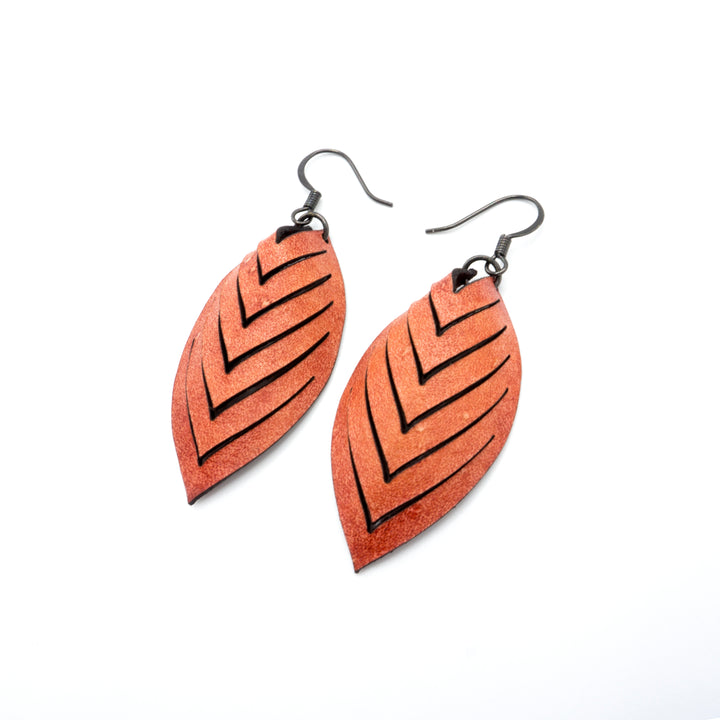 Terrabyte 14 [S] // Leather Earrings - Light Red - LIGHT RAZOR DESIGN STUDIO