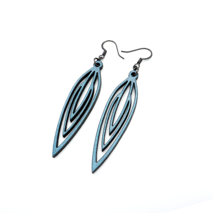 Totem 01 [S] // Leather Earrings - Blue Pearl - LIGHT RAZOR DESIGN STUDIO