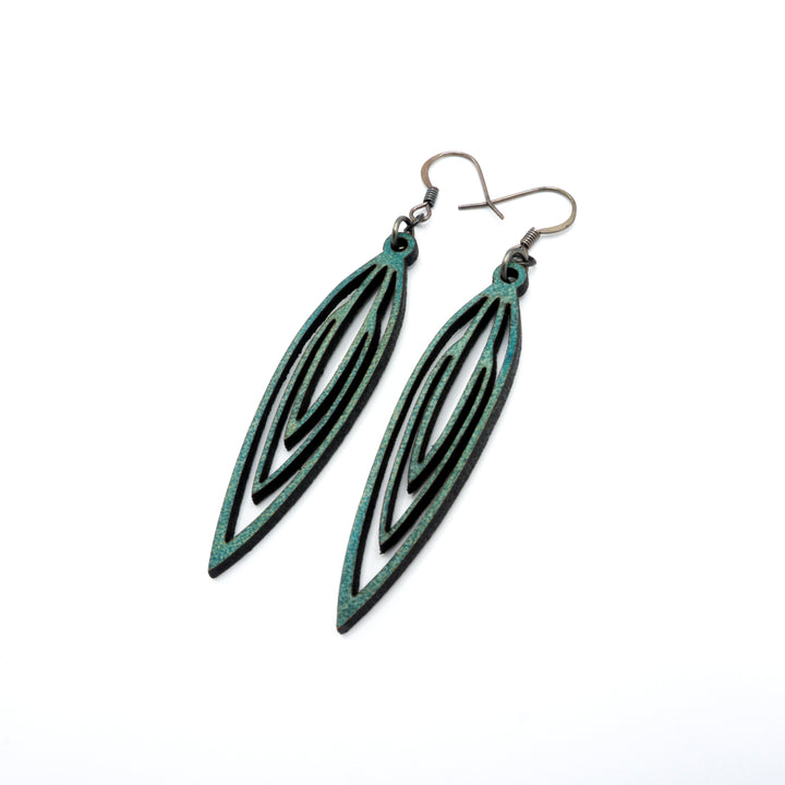 Totem 01 [S] // Leather Earrings - Turquoise - LIGHT RAZOR DESIGN STUDIO