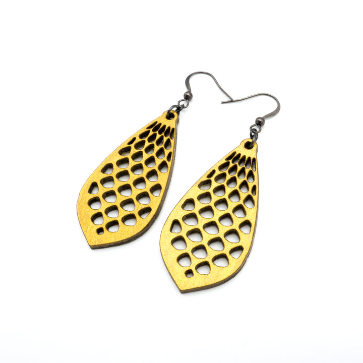 Gem Point 01 [M] // Leather Earrings - Gold - LIGHT RAZOR DESIGN STUDIO