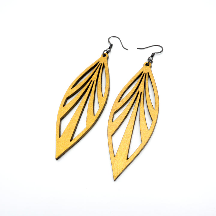 Petal 03 [L] // Leather Earrings - Gold - LIGHT RAZOR DESIGN STUDIO
