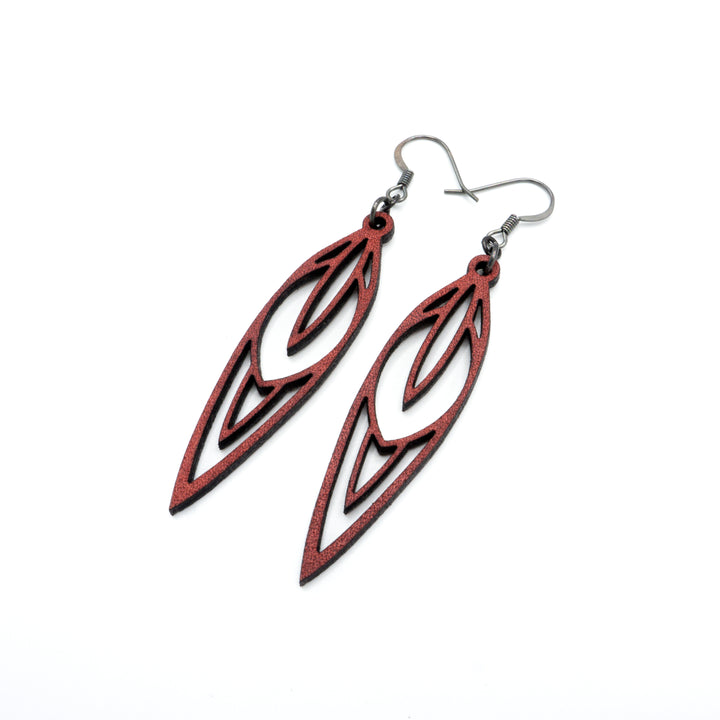 Totem 02 [S] // Leather Earrings - Red - LIGHT RAZOR DESIGN STUDIO