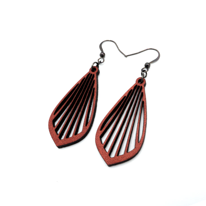 Gem Point 02 [S] // Leather Earrings - Red - LIGHT RAZOR DESIGN STUDIO