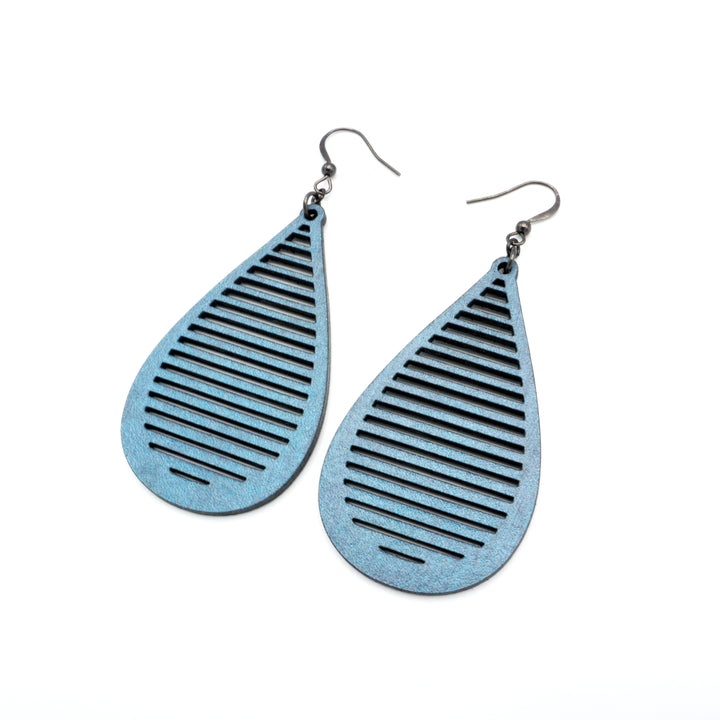 Drop 05 [L] // Leather Earrings - Blue Pearl - LIGHT RAZOR DESIGN STUDIO