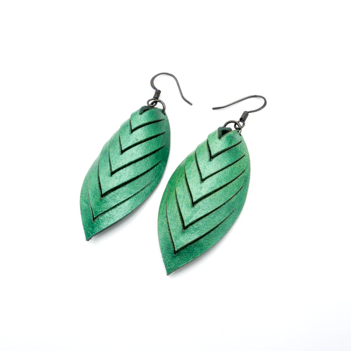 Terrabyte 14 [S] // Leather Earrings - Green Pearl - LIGHT RAZOR DESIGN STUDIO
