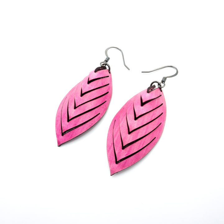 Terrabyte 14 [S] // Leather Earrings - Light Fuchsia - LIGHT RAZOR DESIGN STUDIO