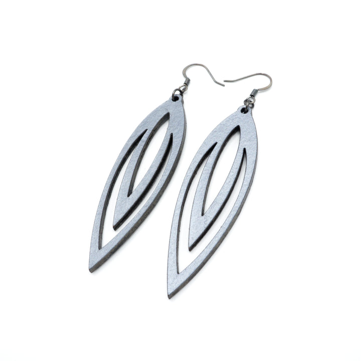 Totem 07 [L] // Leather Earrings - Silver - LIGHT RAZOR DESIGN STUDIO