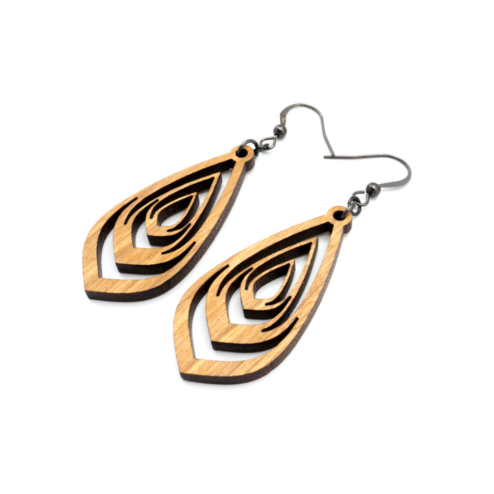 Gem Point 07 [S] // Wood Earrings - Cherry - LIGHT RAZOR DESIGN STUDIO
