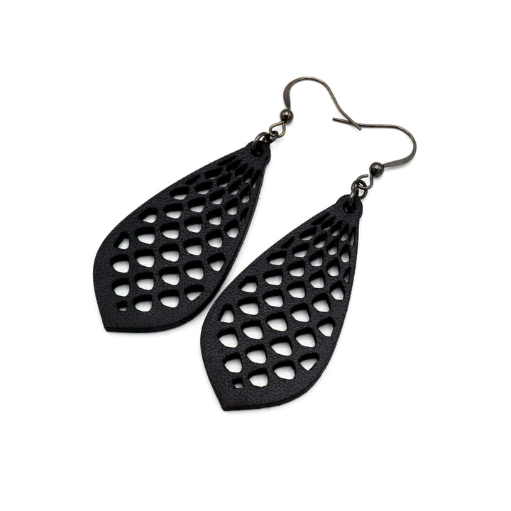Gem Point 01 [M] // Leather Earrings  - Black - LIGHT RAZOR DESIGN STUDIO