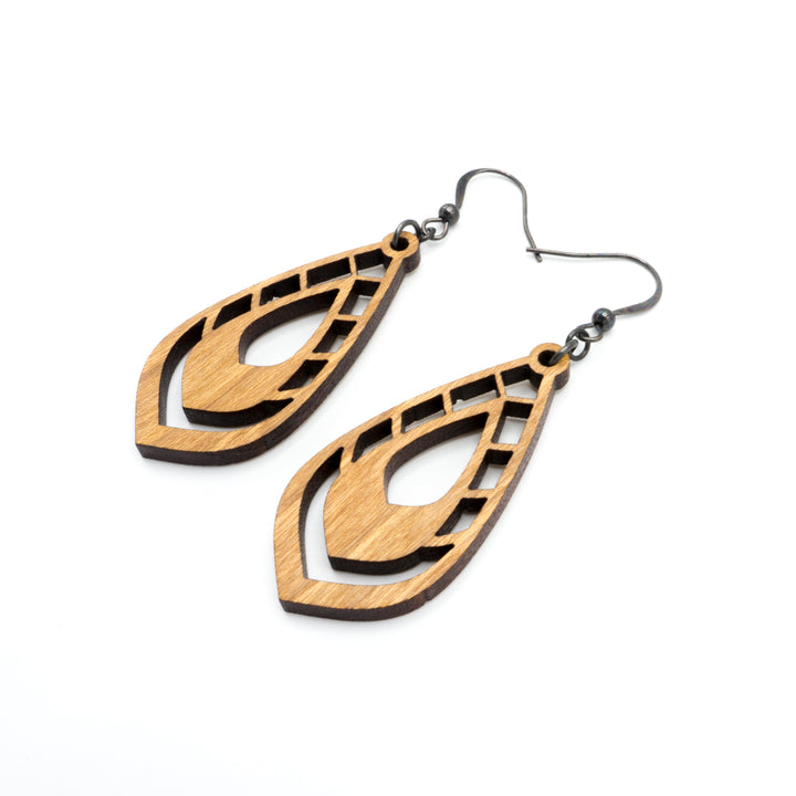 Gem Point 04 [S] // Wood Earrings - Cherry - LIGHT RAZOR DESIGN STUDIO