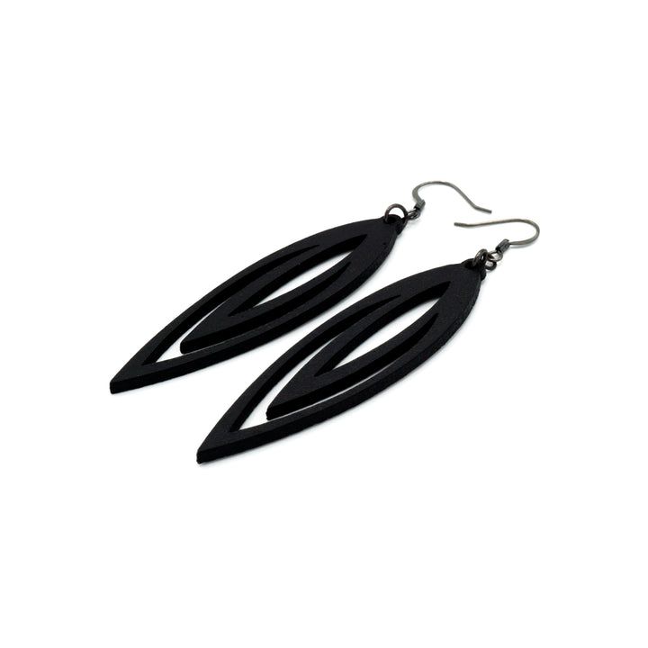 Totem 07 [L] // Leather Earrings - Black - LIGHT RAZOR DESIGN STUDIO