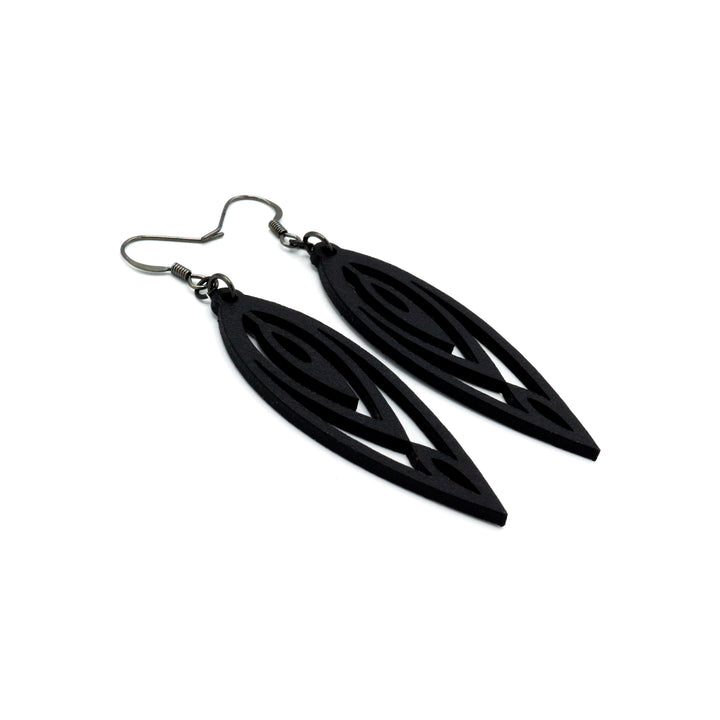 Totem 06 [S] // Leather Earrings - Black - LIGHT RAZOR DESIGN STUDIO