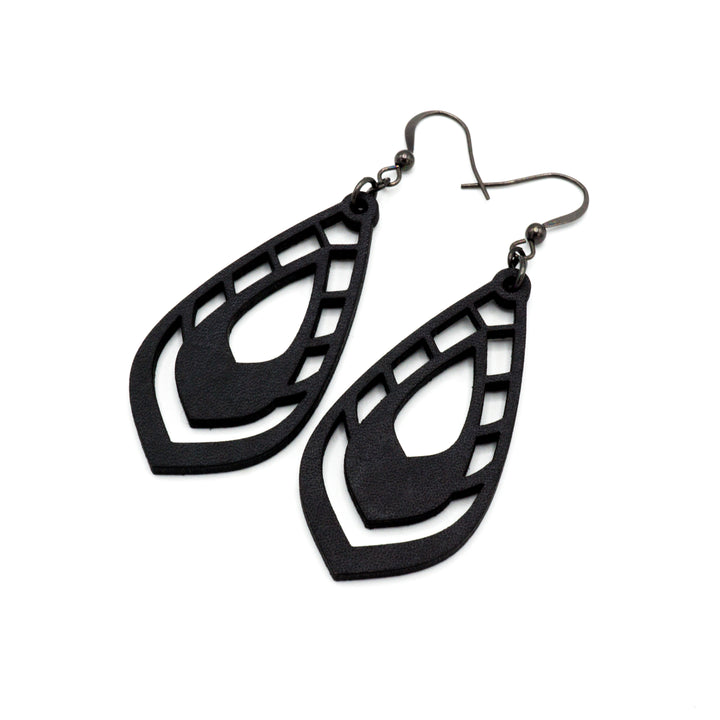 Gem Point 04 [M] // Leather Earrings - Black - LIGHT RAZOR DESIGN STUDIO