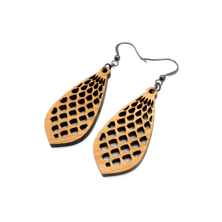 Gem Point 01 [S] // Wood Earrings - Cherry - LIGHT RAZOR DESIGN STUDIO