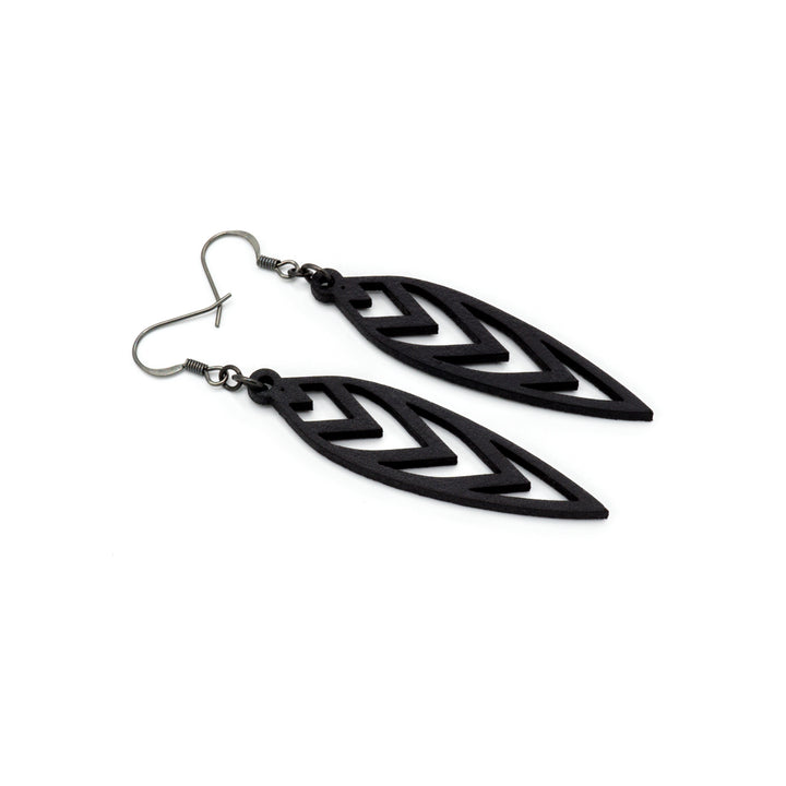 Totem 05 [S] // Leather Earrings - Black - LIGHT RAZOR DESIGN STUDIO