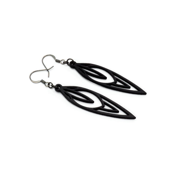 Totem 02 [S] // Leather Earrings - Black - LIGHT RAZOR DESIGN STUDIO