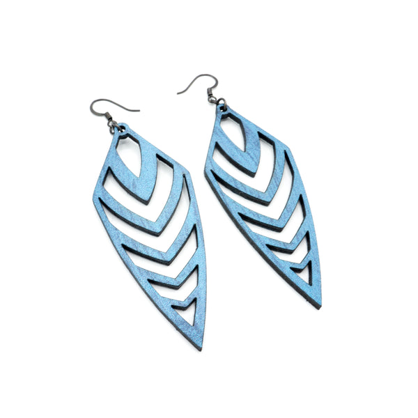 Arrowhead 03 [L] // Leather Earrings - Blue Pearl - LIGHT RAZOR DESIGN STUDIO
