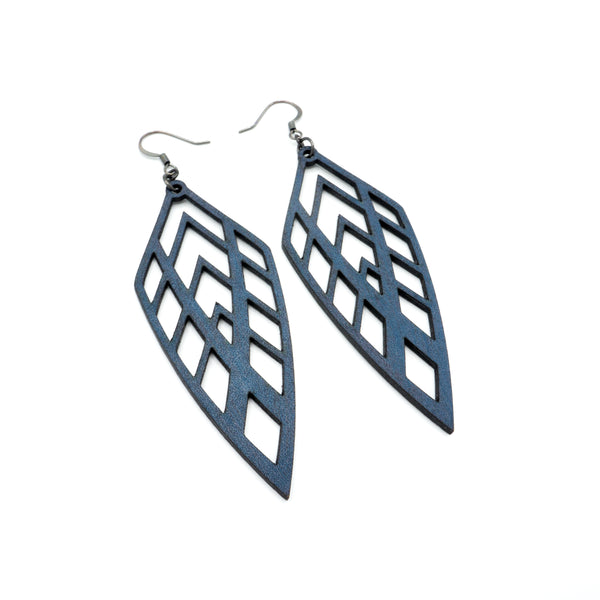 Arrowhead 02 [L] // Leather Earrings - Navy Blue - LIGHT RAZOR DESIGN STUDIO