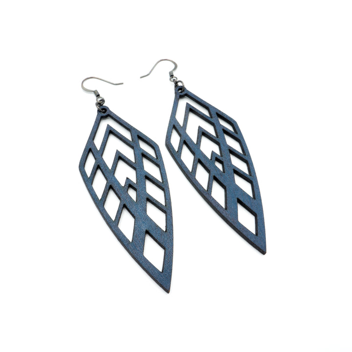 Arrowhead 02 [L] // Leather Earrings - Navy Blue - LIGHT RAZOR DESIGN STUDIO
