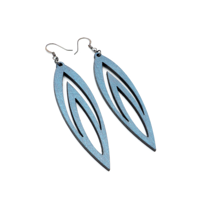 Totem 08 [L] // Leather Earrings - Blue Pearl - LIGHT RAZOR DESIGN STUDIO
