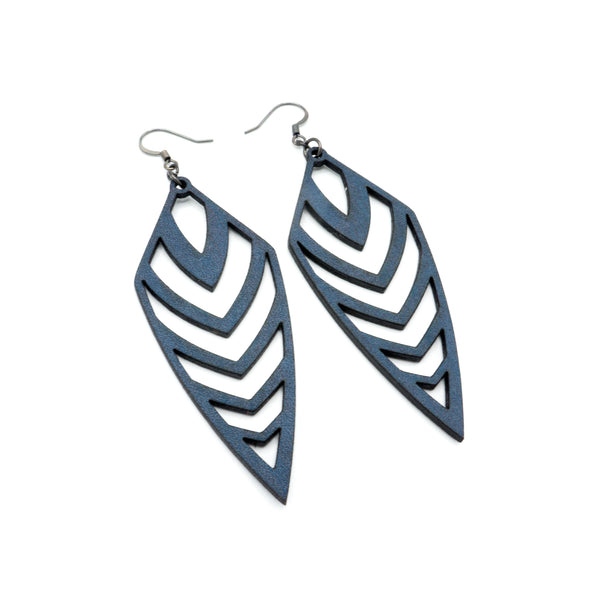 Arrowhead 03 [L] // Leather Earrings - Navy Blue - LIGHT RAZOR DESIGN STUDIO
