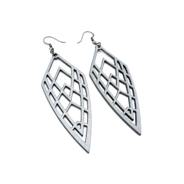 Arrowhead 01 [L] // Leather Earrings - Silver - LIGHT RAZOR DESIGN STUDIO