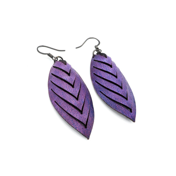 Terrabyte 14 [S] // Leather Earrings - Medium Purple - LIGHT RAZOR DESIGN STUDIO